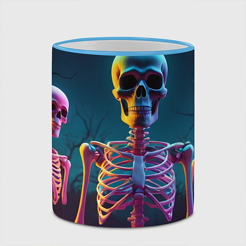 Кружка цветная Страшилки скелеты / 3D-Небесно-голубой кант – фото 2