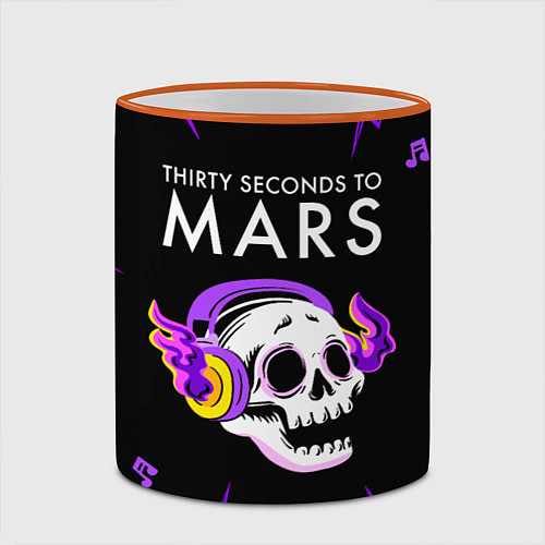 Кружка цветная Thirty Seconds to Mars неоновый череп / 3D-Оранжевый кант – фото 2