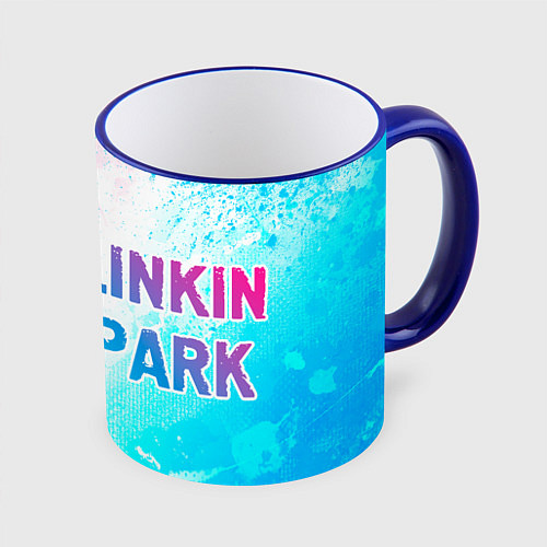 Кружка цветная Linkin Park 2024 neon gradient style по-горизонтал / 3D-Синий кант – фото 1