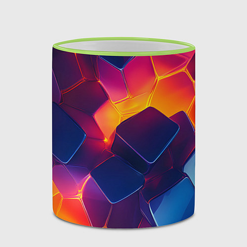 Кружка цветная Неоновая геометрическая текстура / 3D-Светло-зеленый кант – фото 2