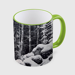 Кружка 3D Лис в зимней чаще, цвет: 3D-светло-зеленый кант
