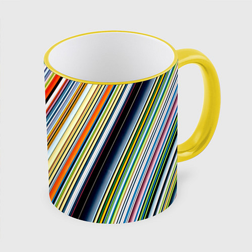 Кружка цветная Разноцветные полосы абстракция / 3D-Желтый кант – фото 1