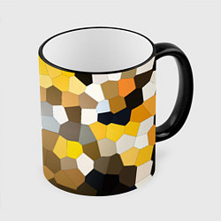 Кружка 3D Желто белая мозаика, цвет: 3D-черный кант