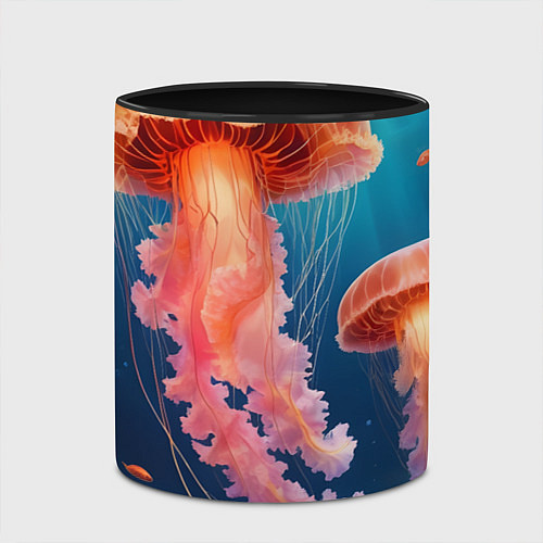 Кружка цветная Подводный мир медузы / 3D-Белый + черный – фото 2