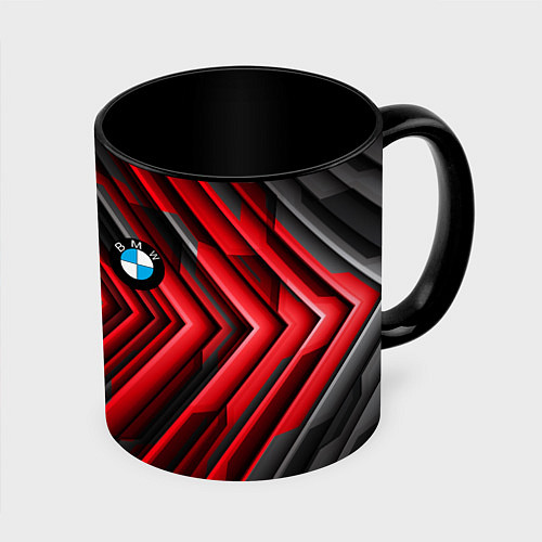 Кружка цветная BMW geometry stripes red / 3D-Белый + черный – фото 1