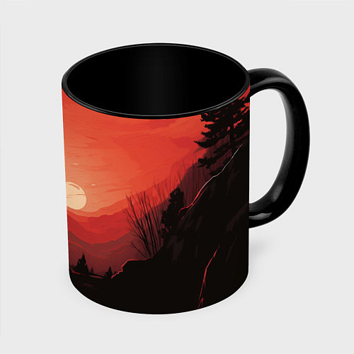 Кружка цветная Волк воет на луну / 3D-Белый + черный – фото 1