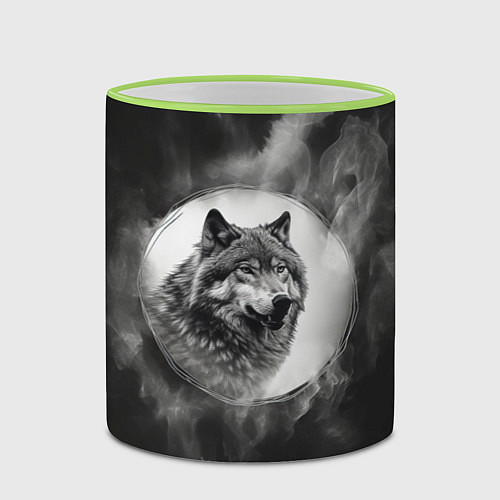 Кружка цветная Голова серого волка / 3D-Светло-зеленый кант – фото 2
