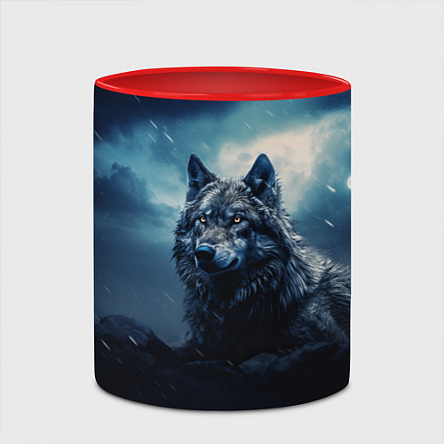 Кружка цветная Волк ночью / 3D-Белый + красный – фото 2