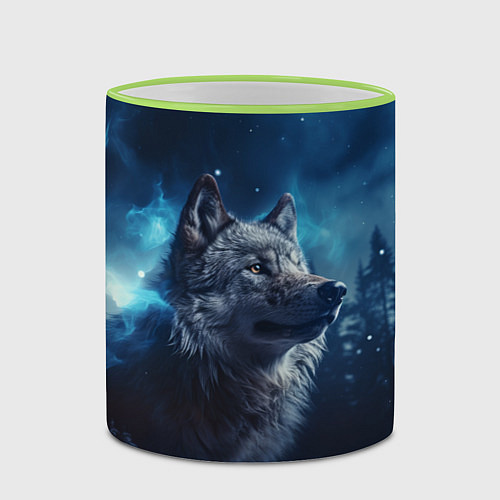 Кружка цветная Голова волка и небо / 3D-Светло-зеленый кант – фото 2