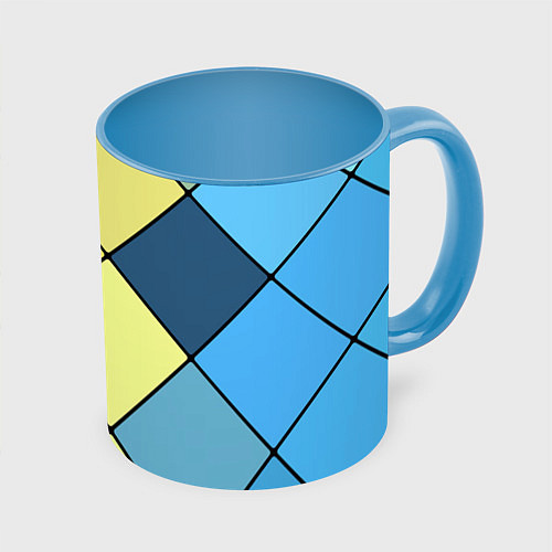 Кружка цветная Геометрия линии клетка / 3D-Белый + небесно-голубой – фото 1