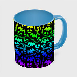 Кружка 3D Marshmello neon steel pattern, цвет: 3D-белый + небесно-голубой