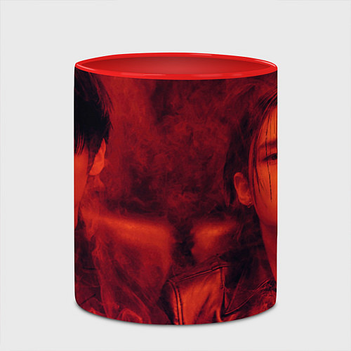 Кружка цветная Hyunjin and Minho in red smoke / 3D-Белый + красный – фото 2