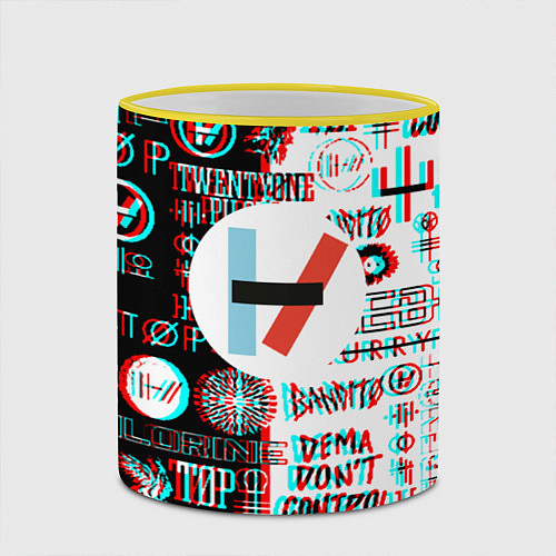 Кружка цветная Twenty one pilots glitch pattern / 3D-Желтый кант – фото 2