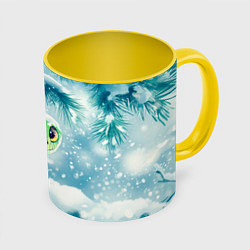 Кружка 3D Милая змейка на елочке, цвет: 3D-белый + желтый