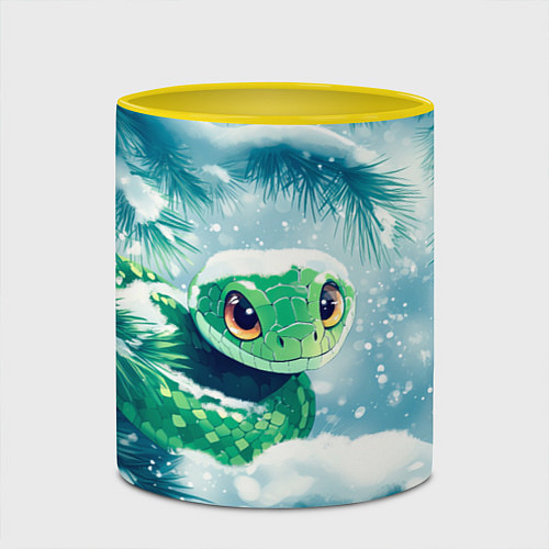 Кружка цветная Милая змейка на елочке / 3D-Белый + желтый – фото 2