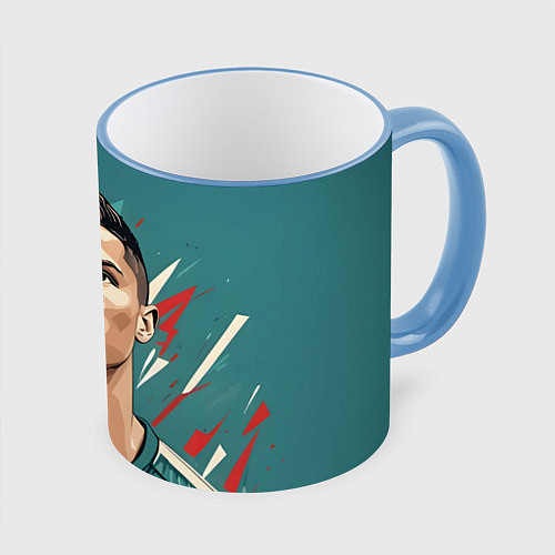 Кружка цветная Футболист Рональдо / 3D-Небесно-голубой кант – фото 1