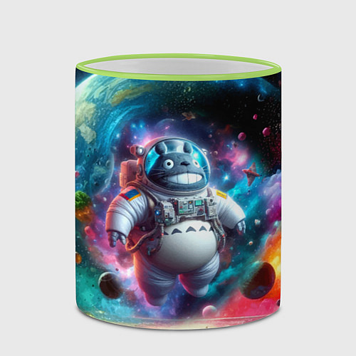 Кружка цветная Astronaut Totoro in neon space - ai art fantasy / 3D-Светло-зеленый кант – фото 2
