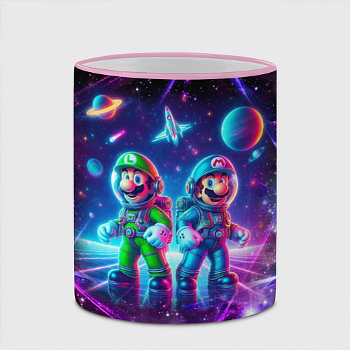 Кружка цветная Космонавты Марио и Луиджи покоряют космос - нейроа / 3D-Розовый кант – фото 2
