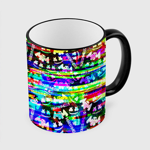 Кружка цветная Marshmello music краски / 3D-Черный кант – фото 1
