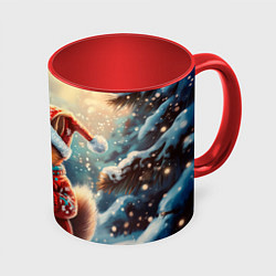 Кружка 3D Новогодняя белочка в лесу, цвет: 3D-белый + красный