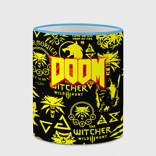 Кружка цветная Doom x Witcher / 3D-Небесно-голубой кант – фото 2