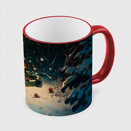 Кружка цветная Зеленая змея в ночном лесу / 3D-Красный кант – фото 1