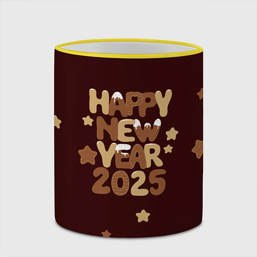 Кружка цветная Надпись с новым годом 2025 / 3D-Желтый кант – фото 2