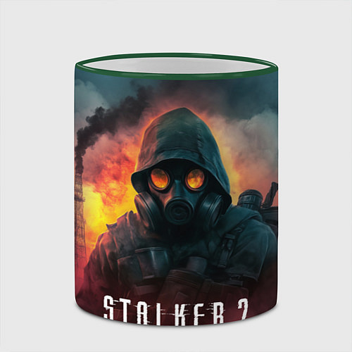 Кружка цветная Stalker 2 горящий завод / 3D-Зеленый кант – фото 2