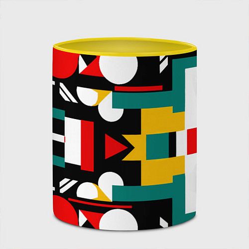 Кружка цветная Абстрактный паттерн, фигуры / 3D-Белый + желтый – фото 2