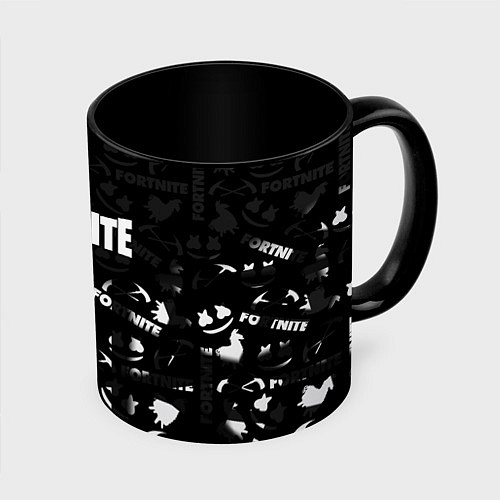Кружка цветная Fortnite pattern black / 3D-Белый + черный – фото 1
