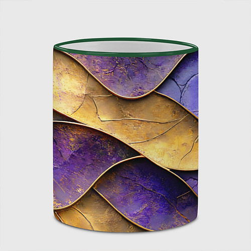 Кружка цветная Фиолетовые и золотые волны / 3D-Зеленый кант – фото 2