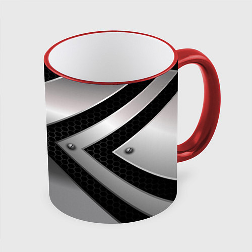 Кружка цветная Металлические полосы / 3D-Красный кант – фото 1
