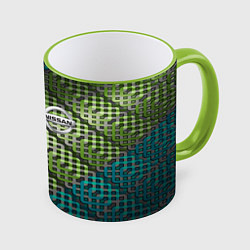 Кружка 3D Nissan авто текстура узор, цвет: 3D-светло-зеленый кант