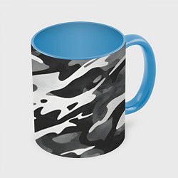 Кружка 3D Черно белый камуфляж, цвет: 3D-белый + небесно-голубой
