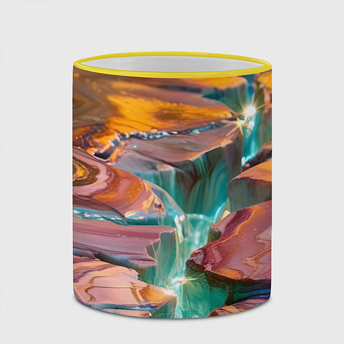 Кружка цветная Разноцветный мрамор / 3D-Желтый кант – фото 2