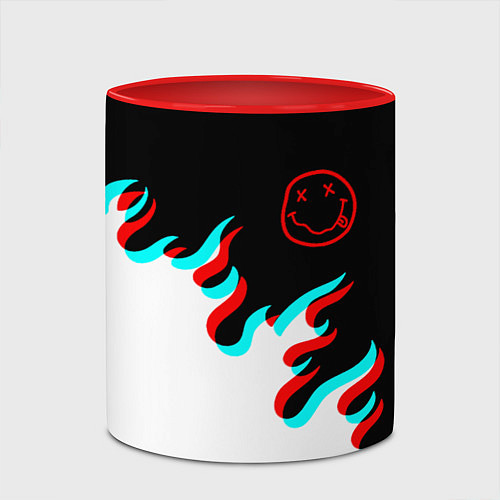 Кружка цветная Нирвана глитч огонь / 3D-Белый + красный – фото 2