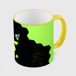 Кружка 3D Doom x portal 2 зелёные соты, цвет: 3D-желтый кант