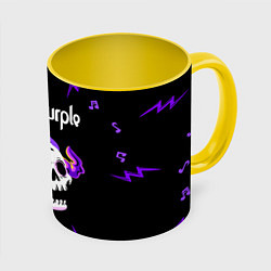 Кружка 3D Deep Purple неоновый череп, цвет: 3D-белый + желтый
