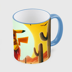 Кружка 3D Пикачу сидит на мороженом в пустыне, цвет: 3D-небесно-голубой кант