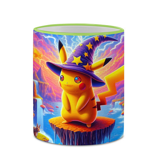 Кружка цветная Pikachu in a stargazers hat / 3D-Светло-зеленый кант – фото 2