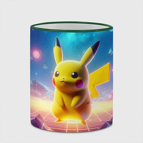 Кружка цветная Funny Pikachu - vaporwave / 3D-Зеленый кант – фото 2