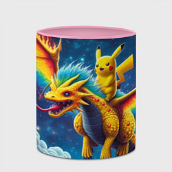 Кружка 3D Pikachu on a fabulous dragon - neon glow, цвет: 3D-белый + розовый — фото 2