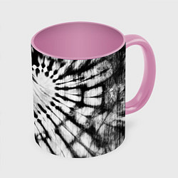 Кружка 3D Абстрактное сердце - черно-белый тай-дай, цвет: 3D-белый + розовый