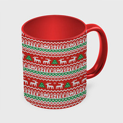 Кружка 3D Deer christmas pattern, цвет: 3D-белый + красный