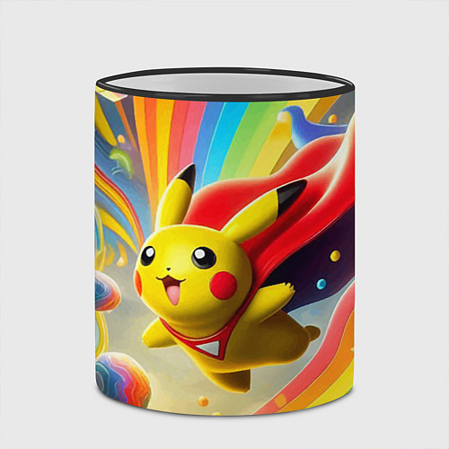 Кружка цветная Super Pikachu - ai art fantasy / 3D-Черный кант – фото 2