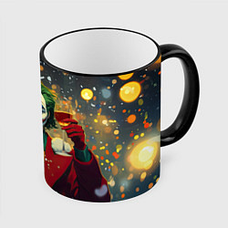 Кружка 3D Джокер с шампанским - новый год, цвет: 3D-черный кант