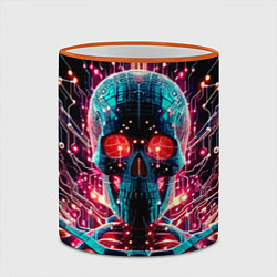 Кружка 3D Neon cyber skull - ai art fantasy, цвет: 3D-оранжевый кант — фото 2