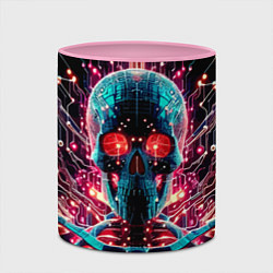 Кружка 3D Neon cyber skull - ai art fantasy, цвет: 3D-белый + розовый — фото 2