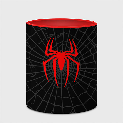 Кружка цветная Логотип паука на фоне паутины косплей костюм Морал / 3D-Белый + красный – фото 2