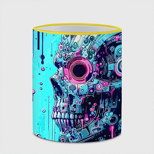 Кружка цветная Cyber skull - blots sketch / 3D-Желтый кант – фото 2